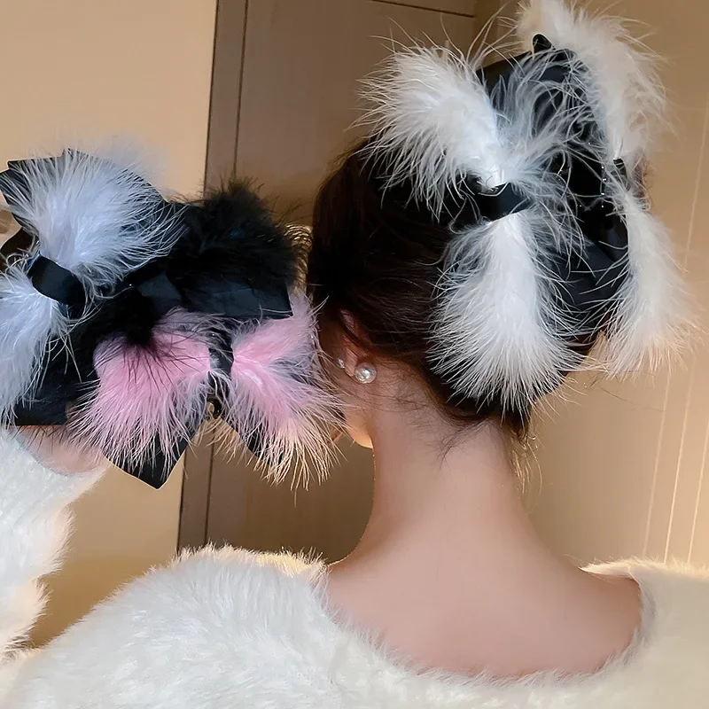 

Однотонные заколки для волос с перьями и бантом заколки для волос для женщин милая Элегантная универсальная Бижутерия Аксессуары для волос