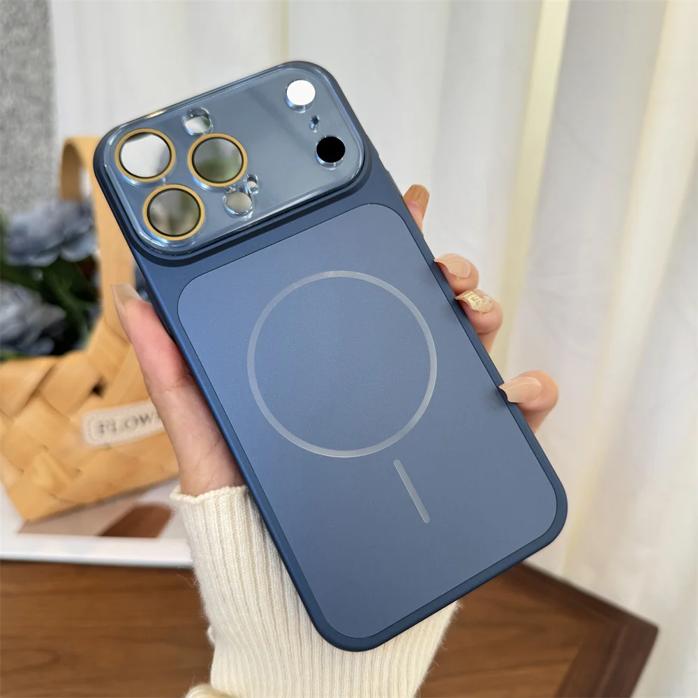 Luxury AG Glass Lens Nano Frosted MagSafe-Compatible Phone Case with Magnetic Wireless Charging Cover