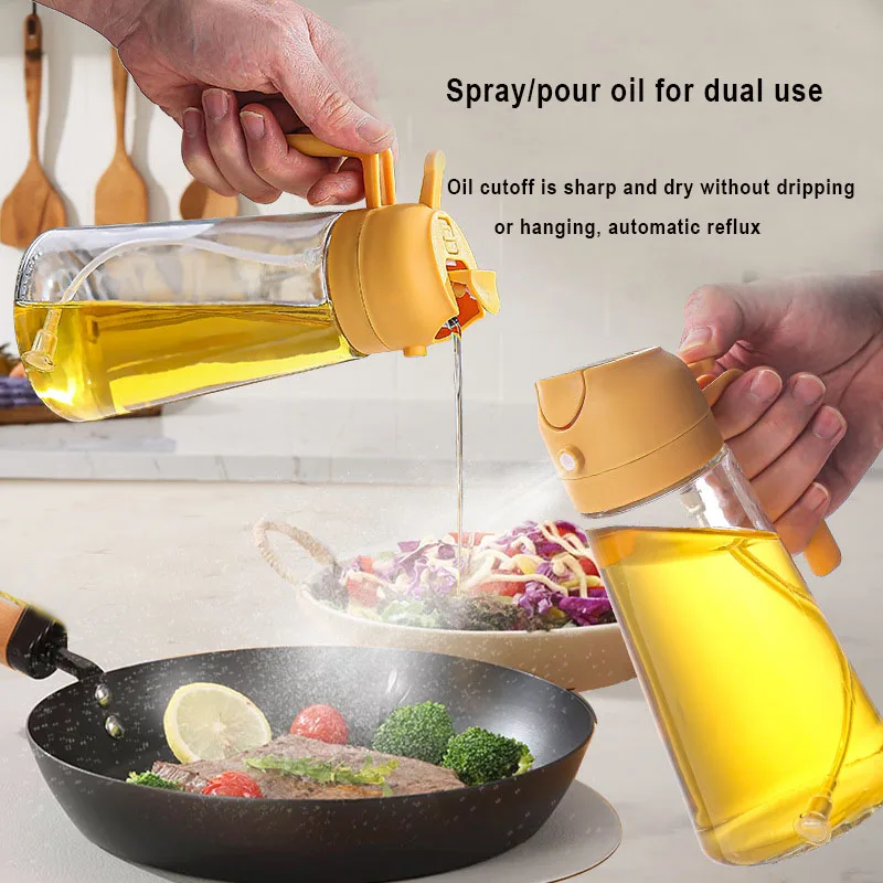600mL Oil Empty Bottle 2in1 Sprayer & Pourer Plastic Oil Container Kitchen Cooking Dispenser Vaporizer Cruet for Camping BBQ