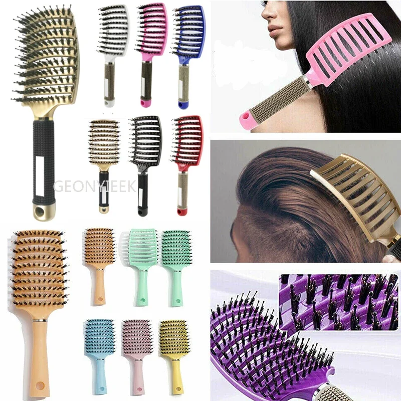 Spazzola per capelli pettine per massaggio del cuoio capelluto spazzola per capelli setola e Nylon spazzola per capelli riccia bagnata districante per strumenti per lo Styling dei parrucchieri del salone - immagine 3