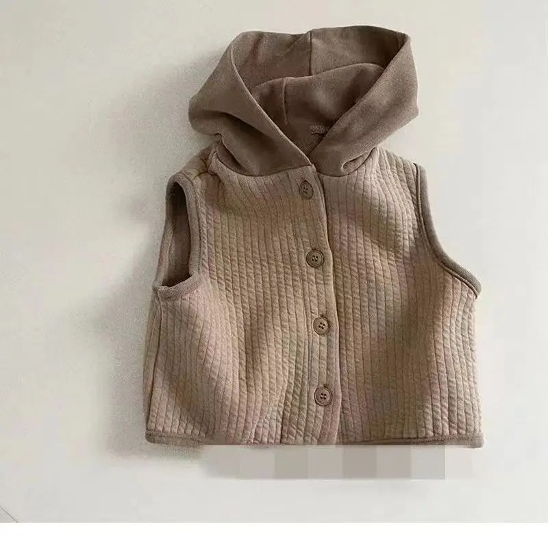 Retro Boys Girls Sleeveless Vest Coats Spring Autumn New Children's Casual Hooded Cotton Vests Korean Styles Outfit Japan Coat