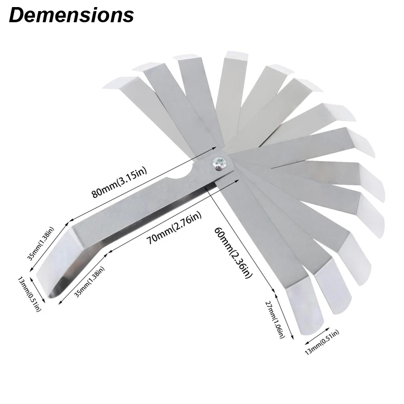Feeler Gauge 16 Blades Metric MM Imperial Inch Gap Width Strip Roll Thickness Measure Bent Valve Motor Measurer