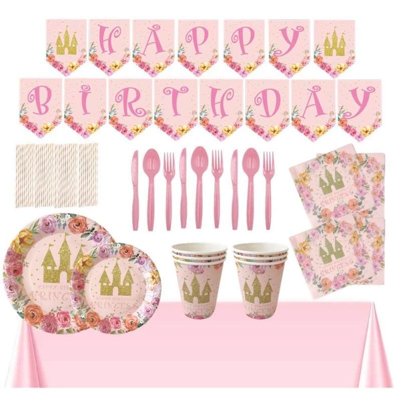 

Castle Princess Disposable Paper Plates Paper Cups Paper Towels Tableware Children Bath Bride Wedding Party Decoration