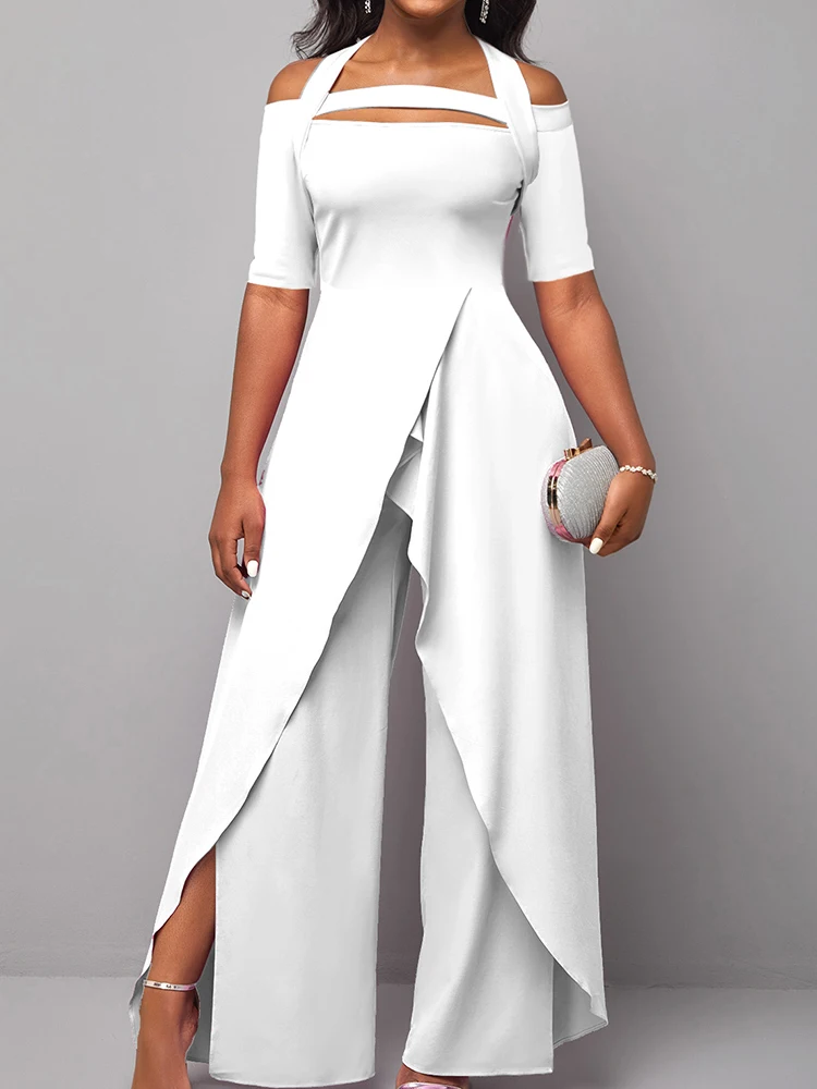 

2023 Wide Leg Pants Printing Playsuits Women Summer Half Sleeve Fashion Loungewear Jumpsuits Patchwork Streetwear Dropshipping