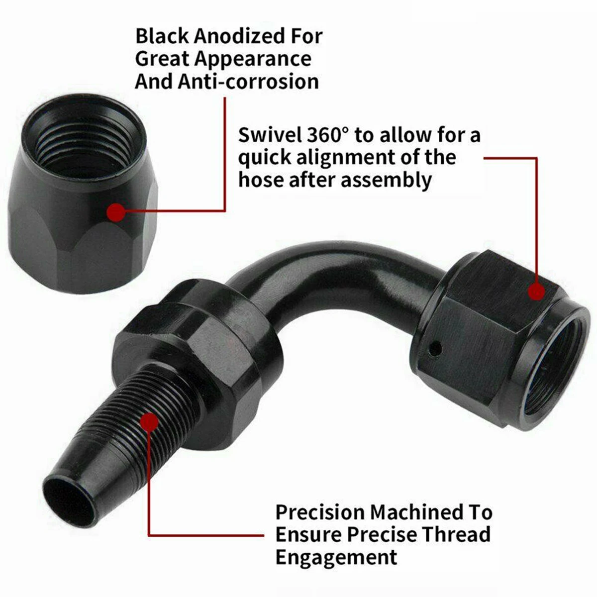 AN12 90 Degree Swivel Hose End T-6061 Aluminum Anodized Car Hose End Fitting Reusable Replacement Adapter Fuel
