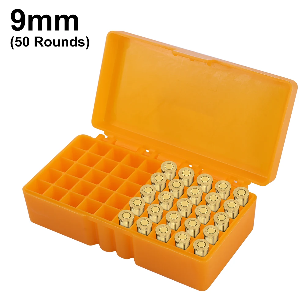 Ammo Storage Box 50/100 Rounds Tactical Bullet Box 9mm/.223/.38Super Pistol Rifle Ammo Carry Storage Box Flip-Top Bullets Case Hunting Accessory