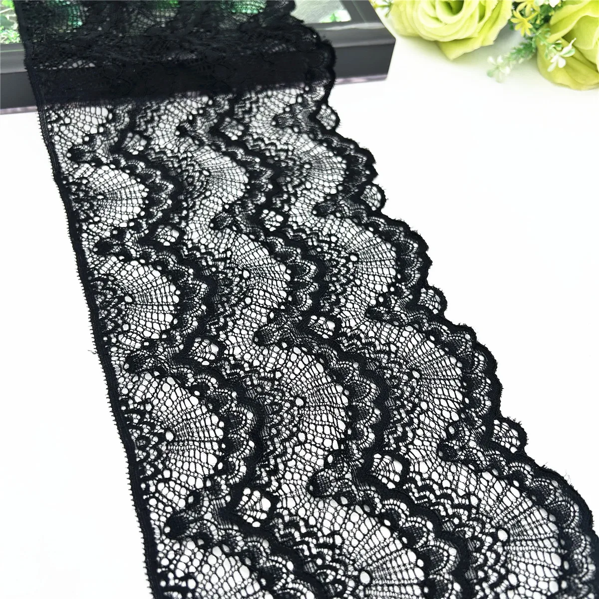 3y/Lot Width 15cm Black Stretch Elastic Lace 1