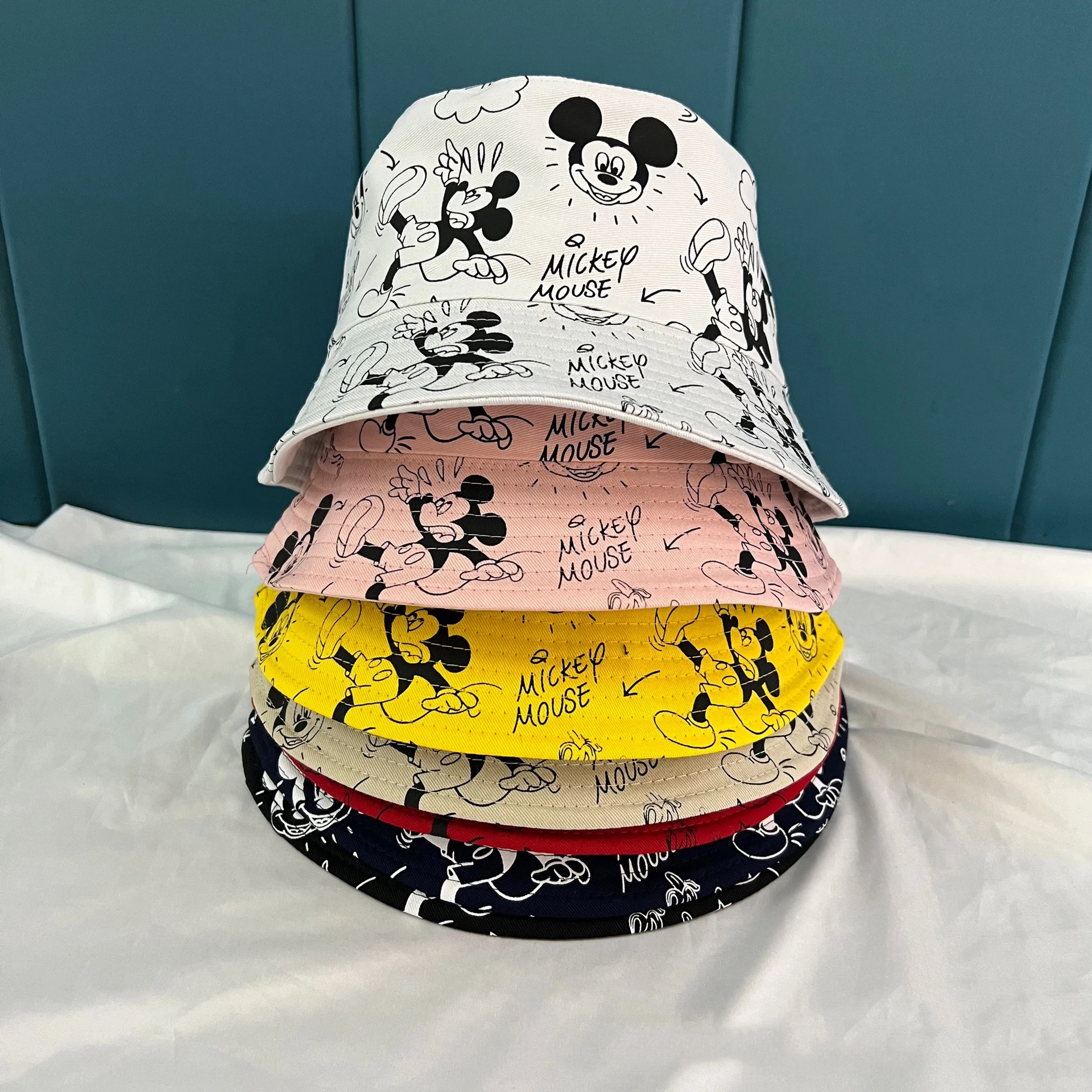 Disney Waflera Mickey Mouse Bucket Cap Autumn Cartoon Fisherman Hats Double-sided Printing Cotton Cap Birthday For Kids Gifts 4