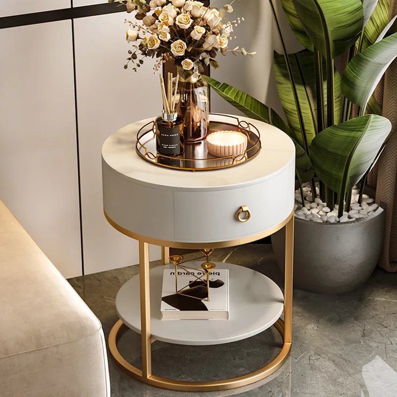 LuxuryRoundCoffeeTableMarbleStorageDrawersModernBalconyCouch