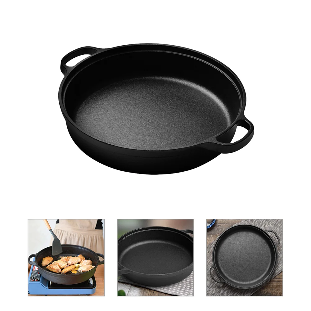 

Cast Iron Pan Non Stick Cooking Pot Double Handles 10X8 Inches Mini Skillet Round Serving Dish Black Frying Pan Casserole