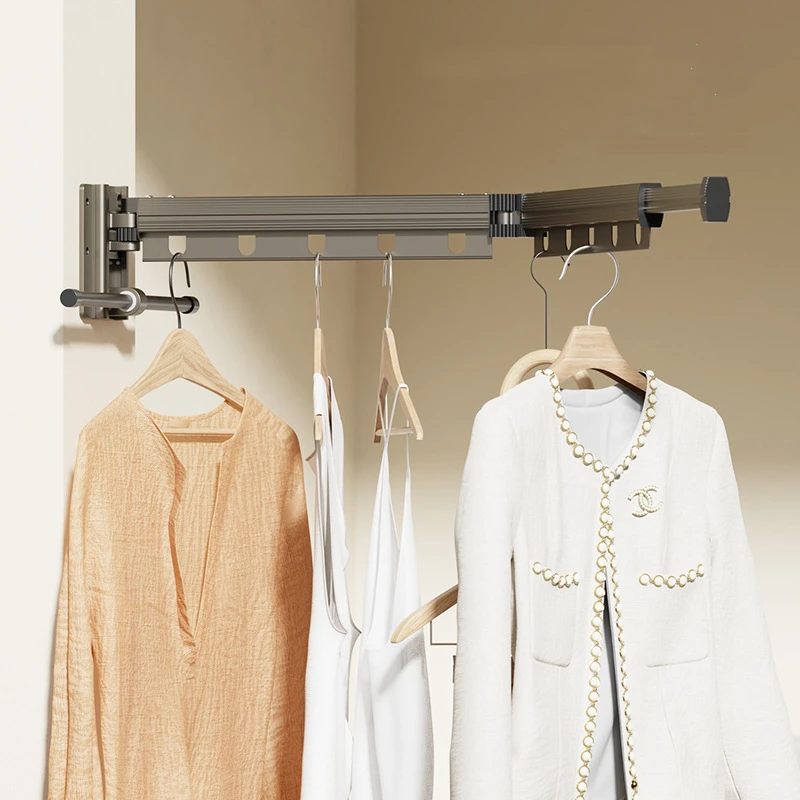 Folding Clothesline Aluminum Wall Retractable Clothes Horse Perforated Installation Balcony Laundry Dryer With Hanging Pole 11 Folding Clothesline Aluminum Wall Retractable Clothes Horse Perforated Installation Balcony Laundry Dryer With Hanging Pole 3