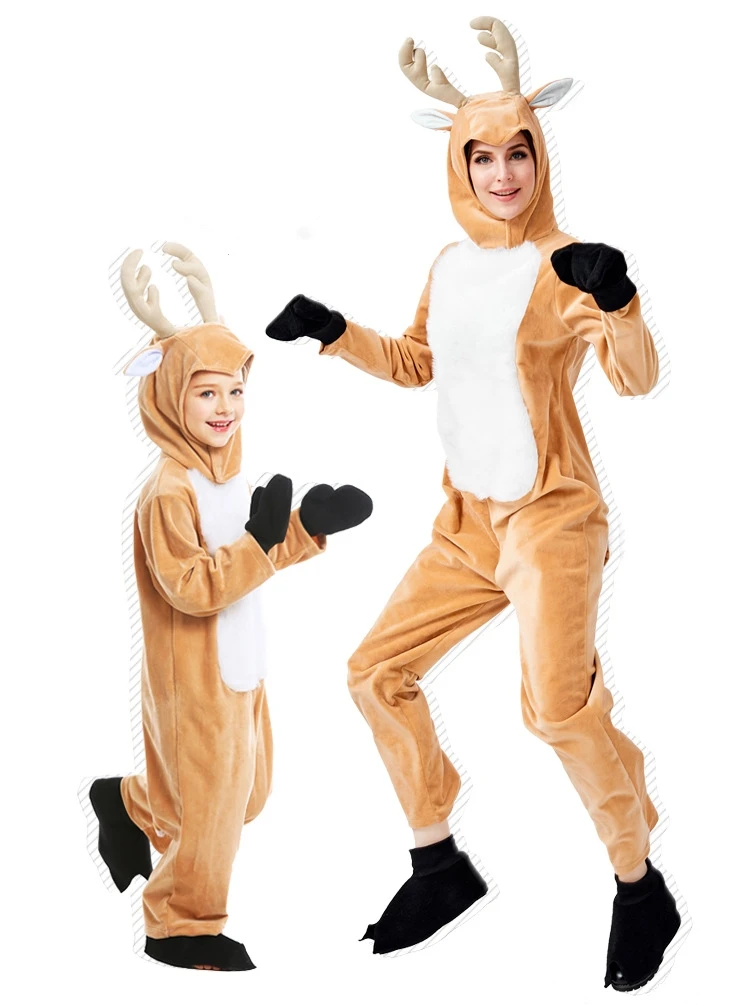 

Reindeer Jumpsuit Christmas Costumes For Kids Cute Deer Bodysuit Adult Child Xmas Animals Kigurumi Cosplay Cozy Fawn Deer Onesie