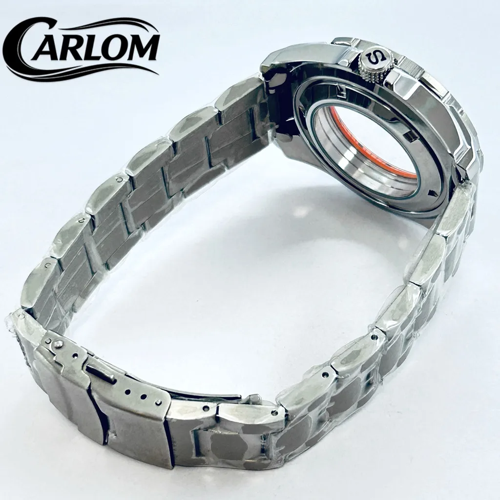Premium 44mm Stainless Steel Watch Case with Black, Green, and Orange Chapter Ring and S Crown