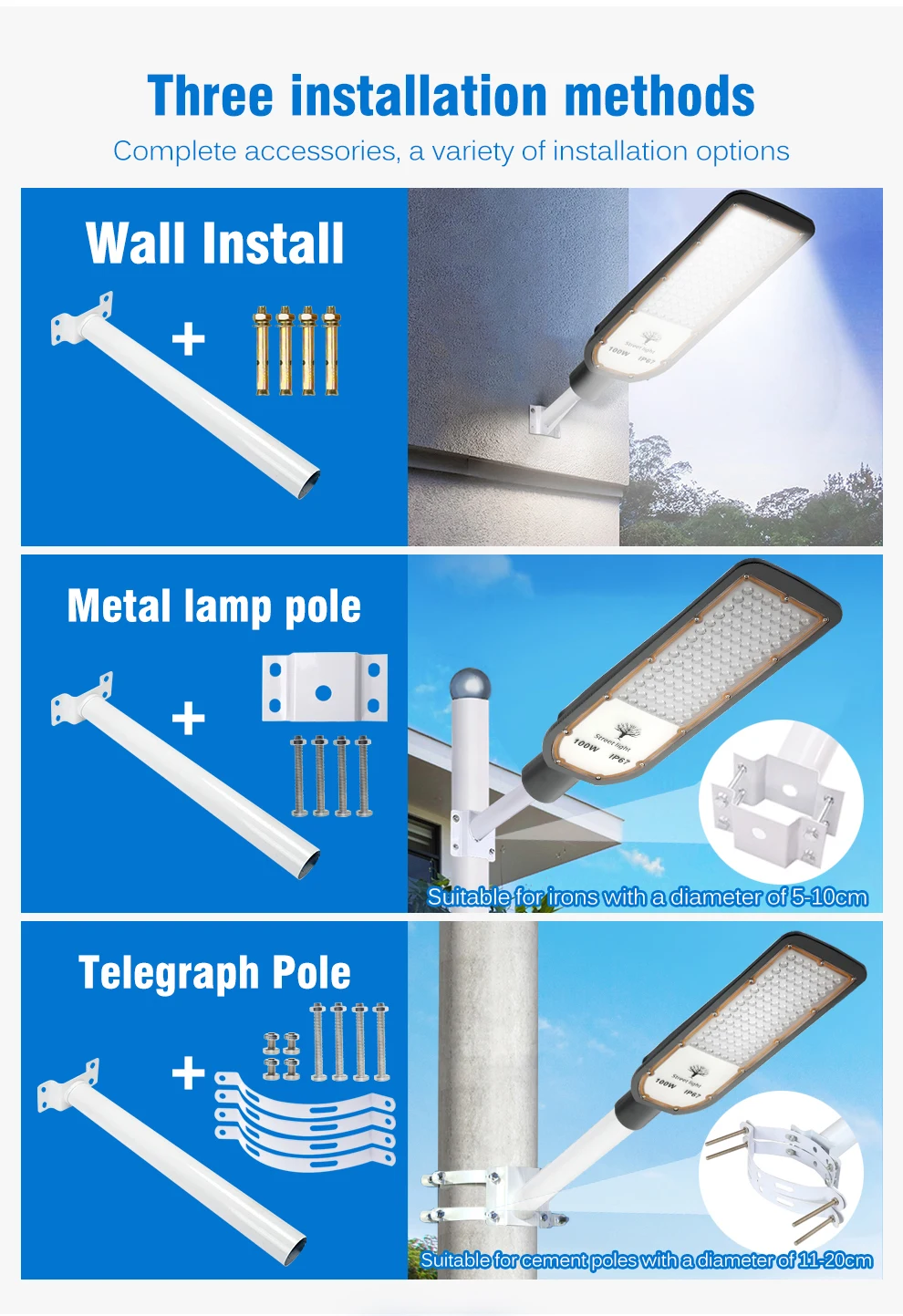 Hochleistungs-Solar-LED-Straßenlaterne 50 W 100 W 150 W 200 W SMD3030 Strahler Garten Outdoor IP67 wasserdichte Beleuchtung – Detail 9