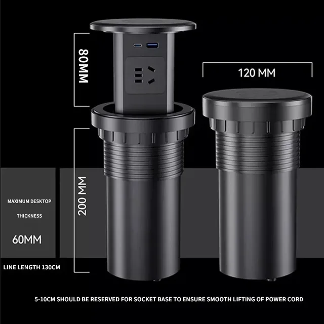 โต๊ะยก Power อัตโนมัติ Pop Up ลิฟท์ซ็อกเก็ต Tower SOCKET US UK AU UN ปลั๊กอะแดปเตอร์ USB Type-C ไร้สายชาร์จ,ซ่อน 3