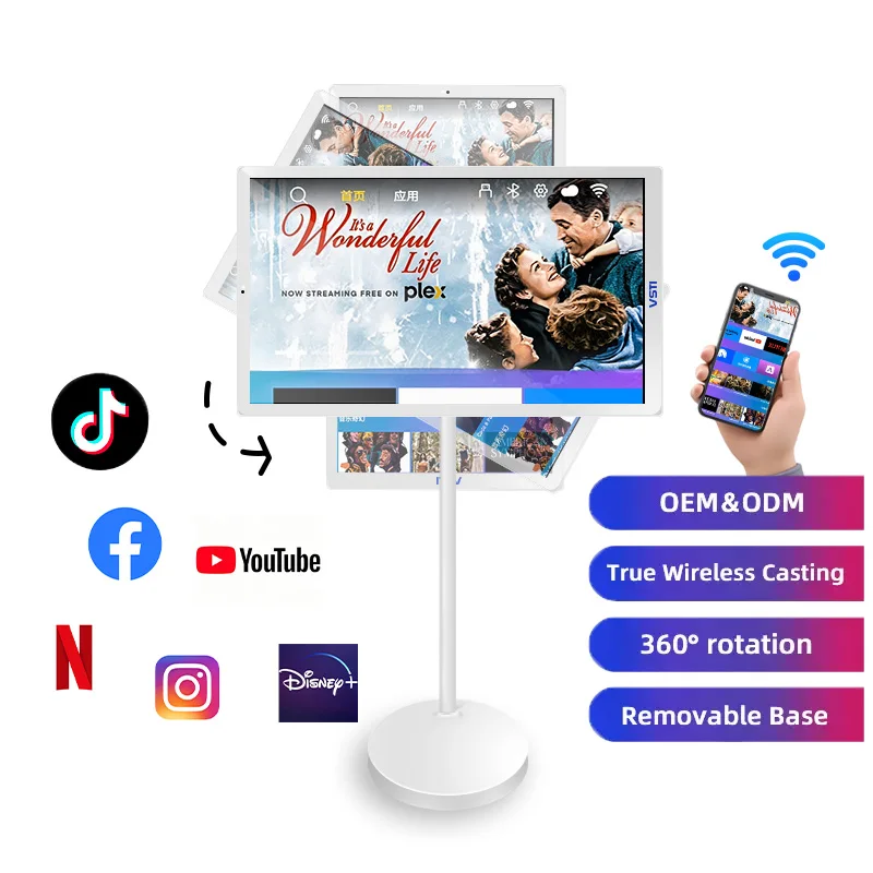 VSTI 22 Inch Portable Lcd Display Android 13 Mini TV Wireless TV for Fitness Battery-Power Touch Screen Television Smart