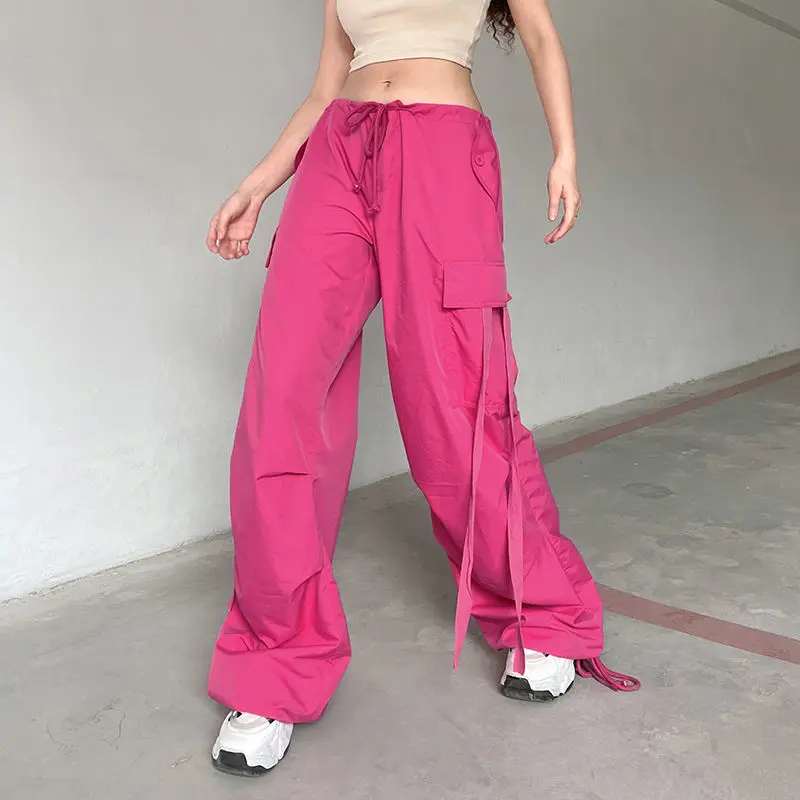 

Y2K Cargo Pants for Women Drawstring Sweatpant Streetwear Vintage Baggy Wide Leg Trousers Oversized Parachute Pants Jogger Q604