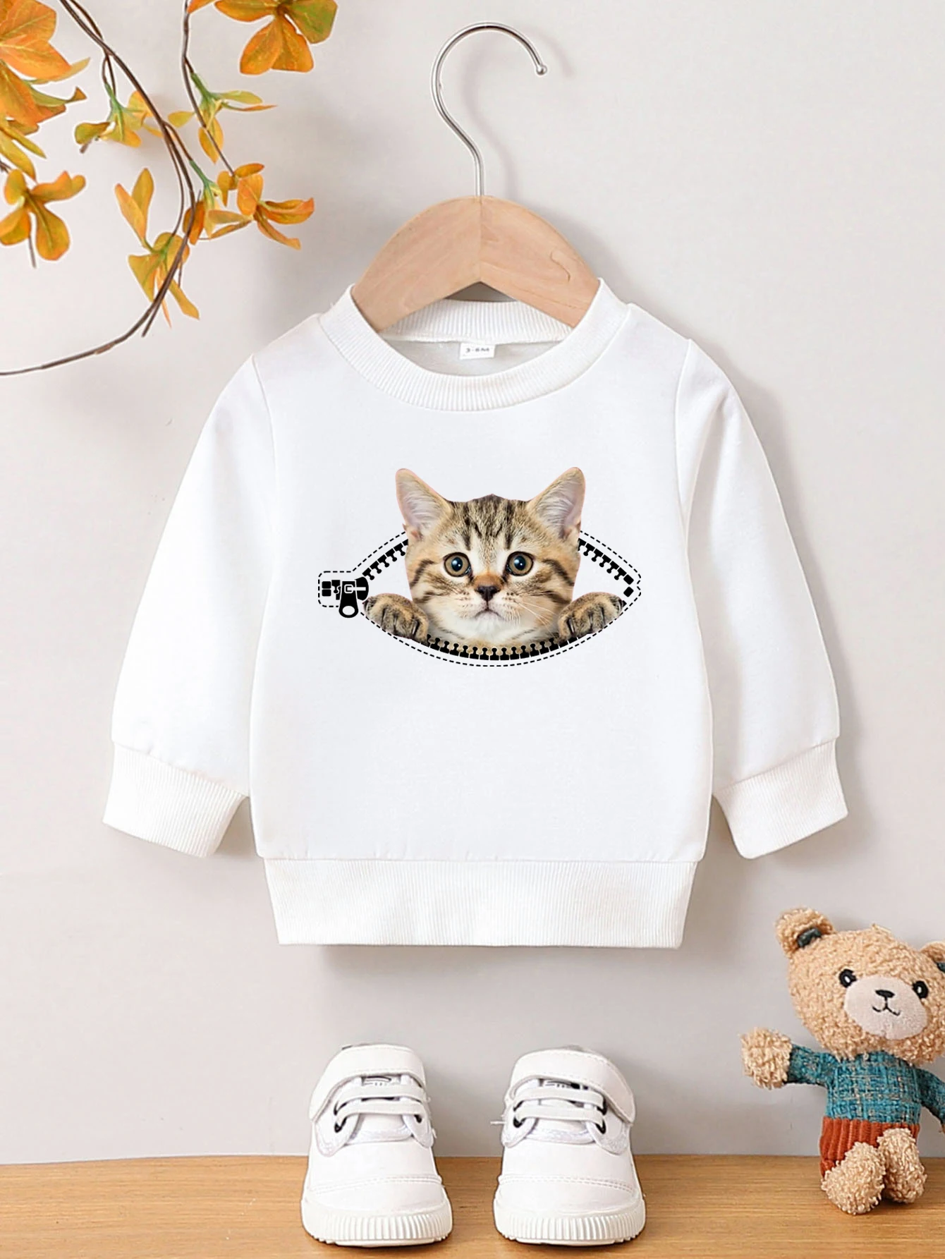 Autumn And Winter Baby Boy Round Neck Long Sleeved Casual Cute Cartoon Hoodie Suitable For Ages 1-2