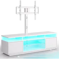 TV Stand w/ Mount & Power Outlet 51.2", Swivel TV Stand Mount, Height Adjustable Modern Entertainment Center w/ LED Lights 1