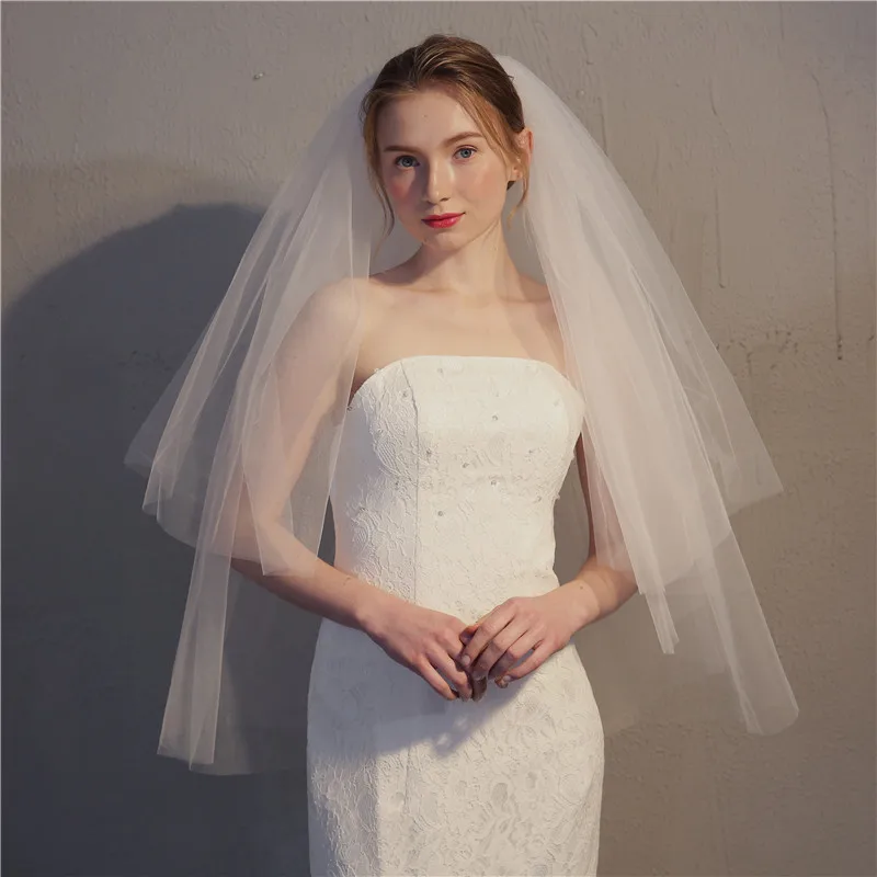 Cut Edge Two Layers Wedding Bridal Veil with Comb Cheap Voile Mariage Welon Accessories