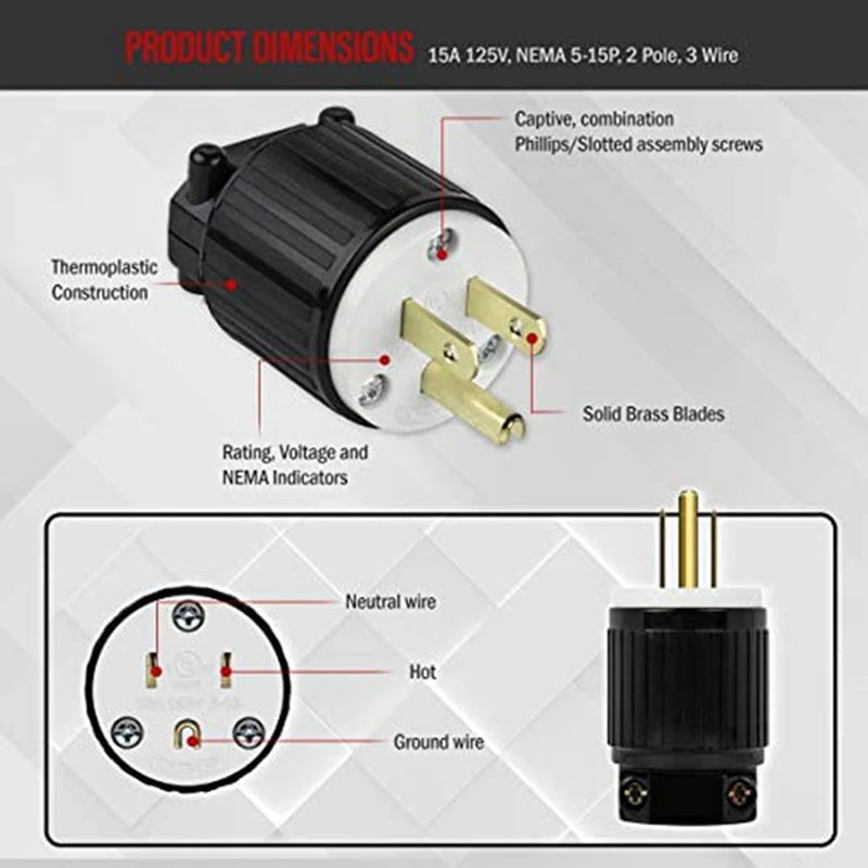   15A 125V 50-60HZ ƮƮ ̵ ÷, NEMA 5-15P 2P 3W 66200-BK  ̱ ÷