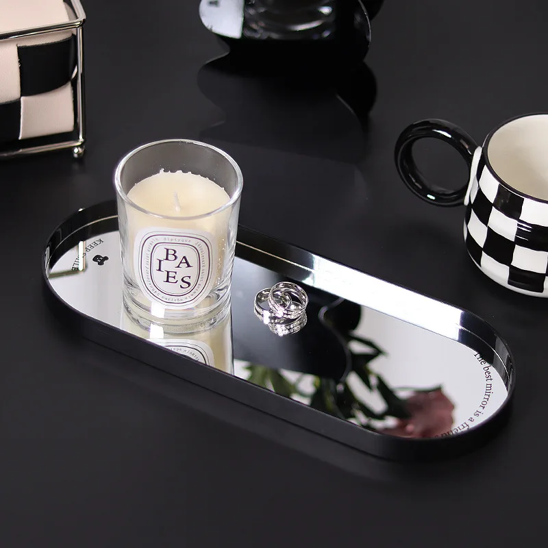 Glass Mirror Decorative Storage Tray For Makeup Dessert Plate Jewelry Necklace Bracelet Table Perfume Wedding Brides 3