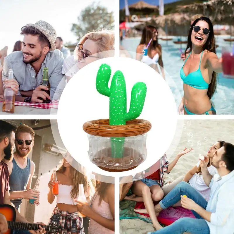 Inflatable Drink Cooler Pool Party Cactus-Shaped Ice Bucket Cactus-Shaped Drink Holder Ice Bucket For Mexican Fiesta Hawaiian