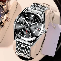 Men's High - End Luminous Steel Wristband Quartz Watch - Classic Business Fashion Trend Gift (Silver)