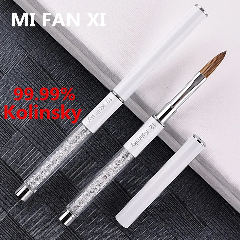 1Pcs Kolinsky Sable White Rhinestones Brush Acrylic Nail Art Brush Nail