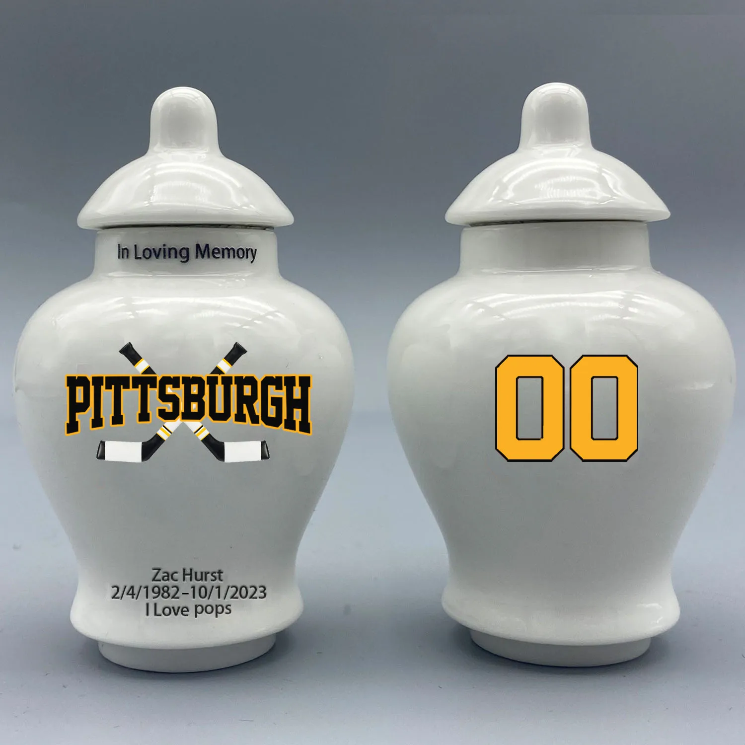 

Mini Urn for Pittsburgh Penguins Custom Urn.Send me the name/date and number you want to appear on the urn by Remarks Message.