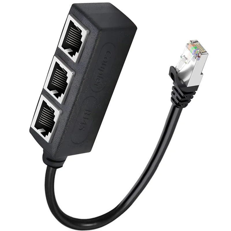 Ethernet Cable Splitter Network Adapter - High-Speed LAN Connector 1 to 3