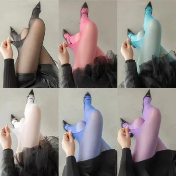 Calze trasparenti sexy da donna Collant elastici in nylon traspirante bianco verde da donna Y2k Collant elastico multicolore dopamina