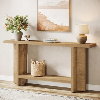 Tribesigns 59" Farmhouse Entryway Console Table, 2-Tier Narrow Long Couch Table Behind Sofa for Living Room, Hallway, Entrance,