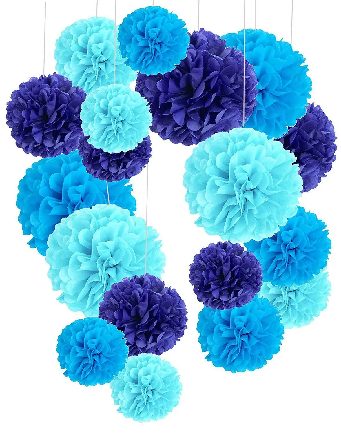 18pcs/Set Hanging Paper Ball Tissue Paper Pom Pom Flower Home store office decoration for Summer beach Birthday party Bluy festa