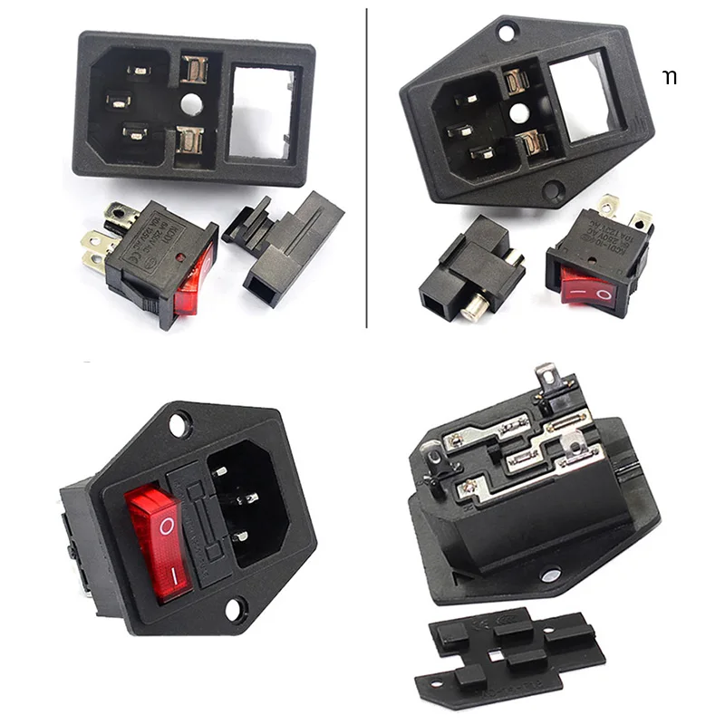 3 Pin IEC320 C14 Electrical Power Socket LED 250V Rocker Switch Brass 10A C6 Fuse Inlet Plug Connector Computer Mount Outlet 2 electrical sockets,electrical power socket