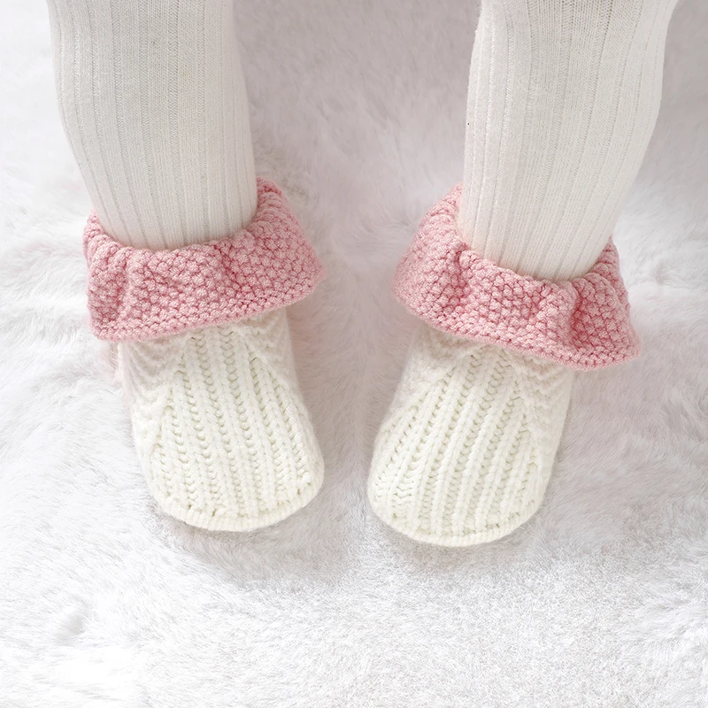 Baby Girl Booties Newborn Baby Shoes Knitted Boy Girl 0-18M Fashion Patchwork Ruffles Bed Walk Warm Shallow Autumn