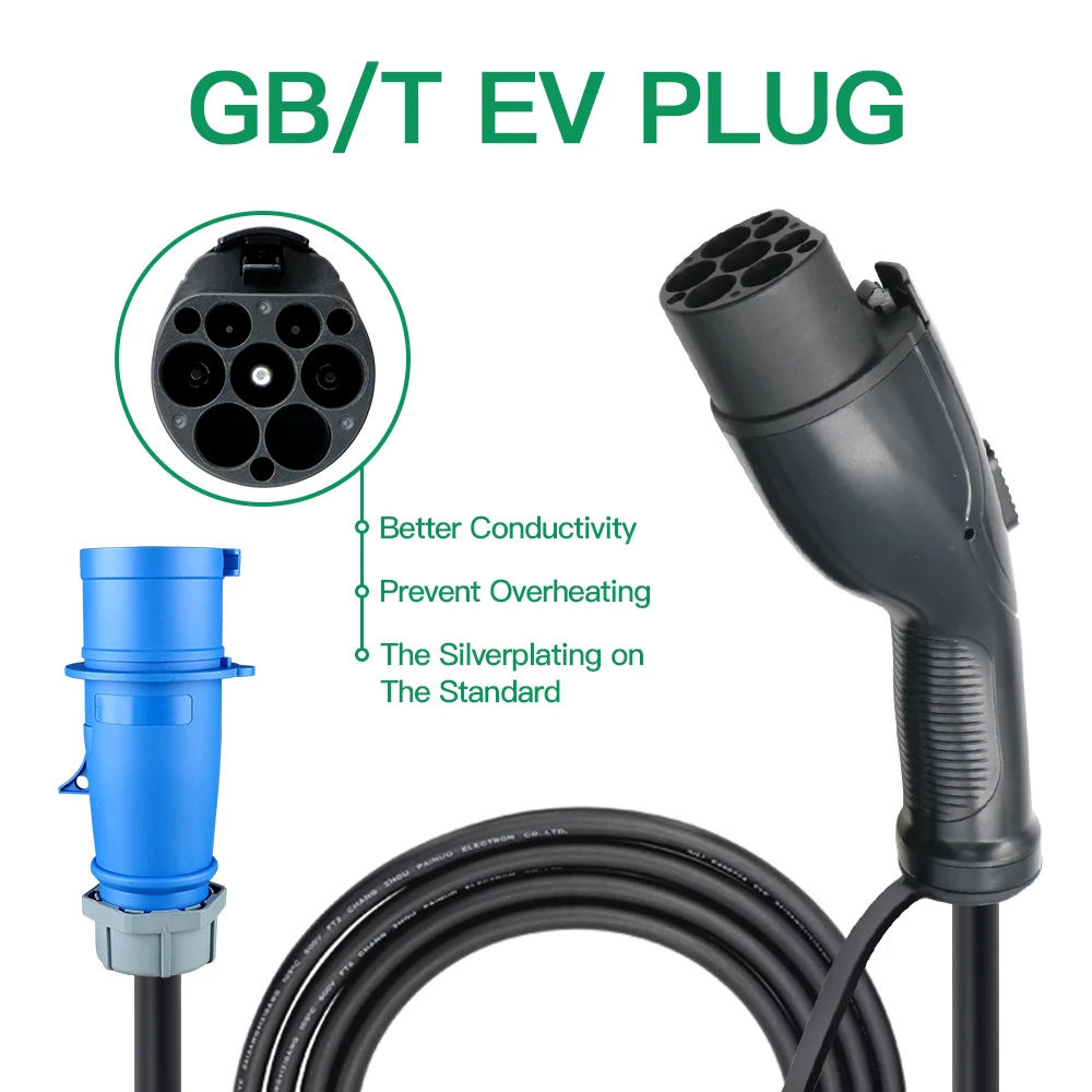 Chiefleed Adjustable EV Charger GBT Standard 16A3.6kw 32A 7.2kw With Schuko CEE Blue Power Plug 5m Long 220V Display Screen IP66