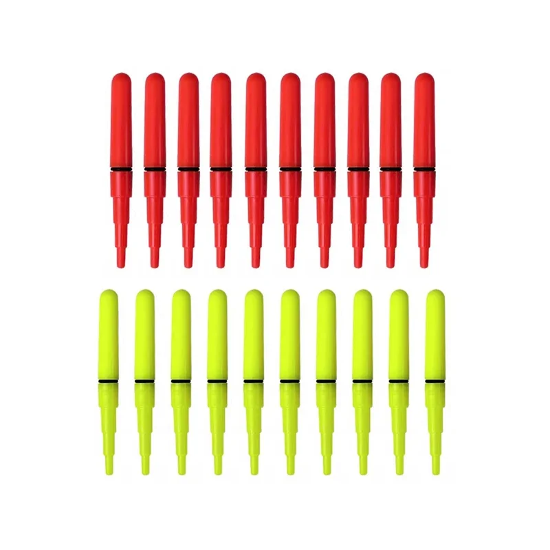 20 pièces lot de bâtons lumineux LED rouge et vert pour pêche de nuit, flotteurs lumineux