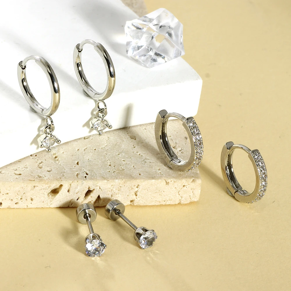 Ohrringe mit flacher Rückseite für Damen, hypoallergene Ohrstecker aus Stahl für empfindliche Ohren, Edelstahl-Ohrringset mit flacher Rückseite – Detail 14