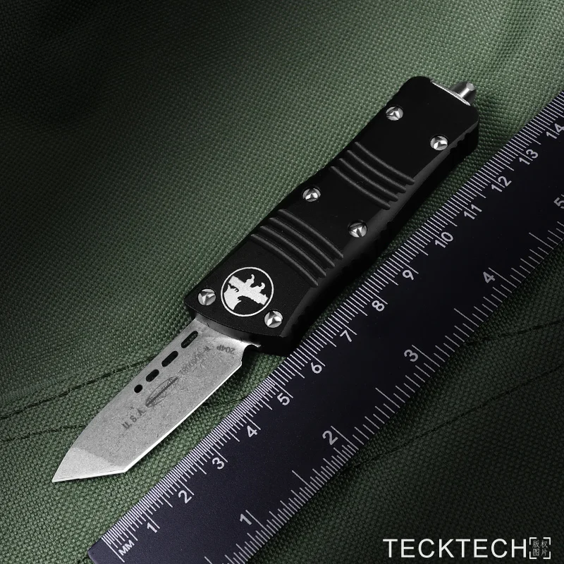 

TROODON MINI MICRO OTF TECH KNIFE Stonewashed D2 Tanto Blade CNC T6 Aluminium EDC Self Defense Tactical Combat Pocketknife
