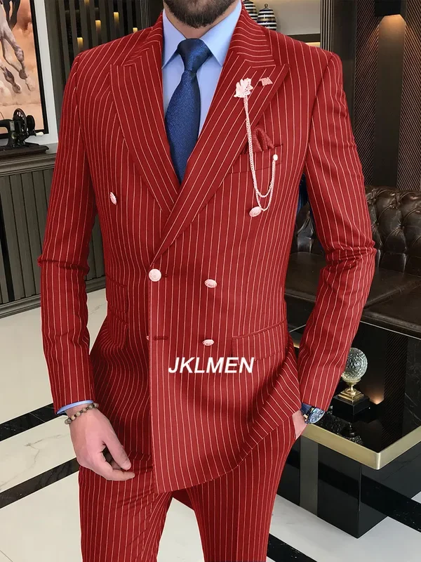 2 Pieces 2024 Men's Suit  Striped Suit Double Breasted Suits For Wedding Groom Groomsmen High-End Business Casual Clothing 6