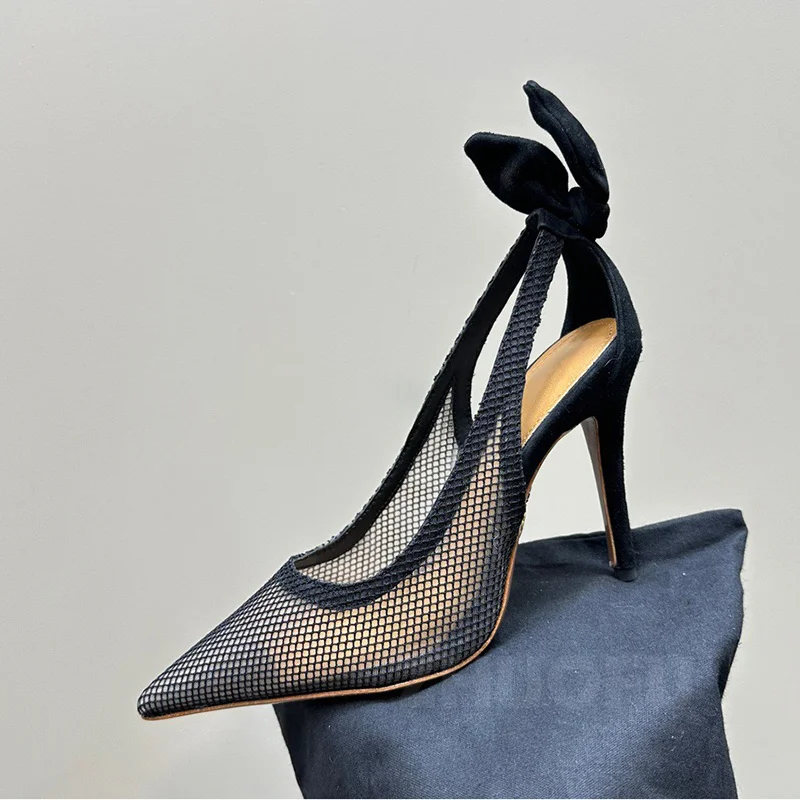 

Ladies High Heeled Sandals Summer New Grid Hollow Upper Butterfly Knot Decoration Women Shoes Full Of Sophistication Sandals