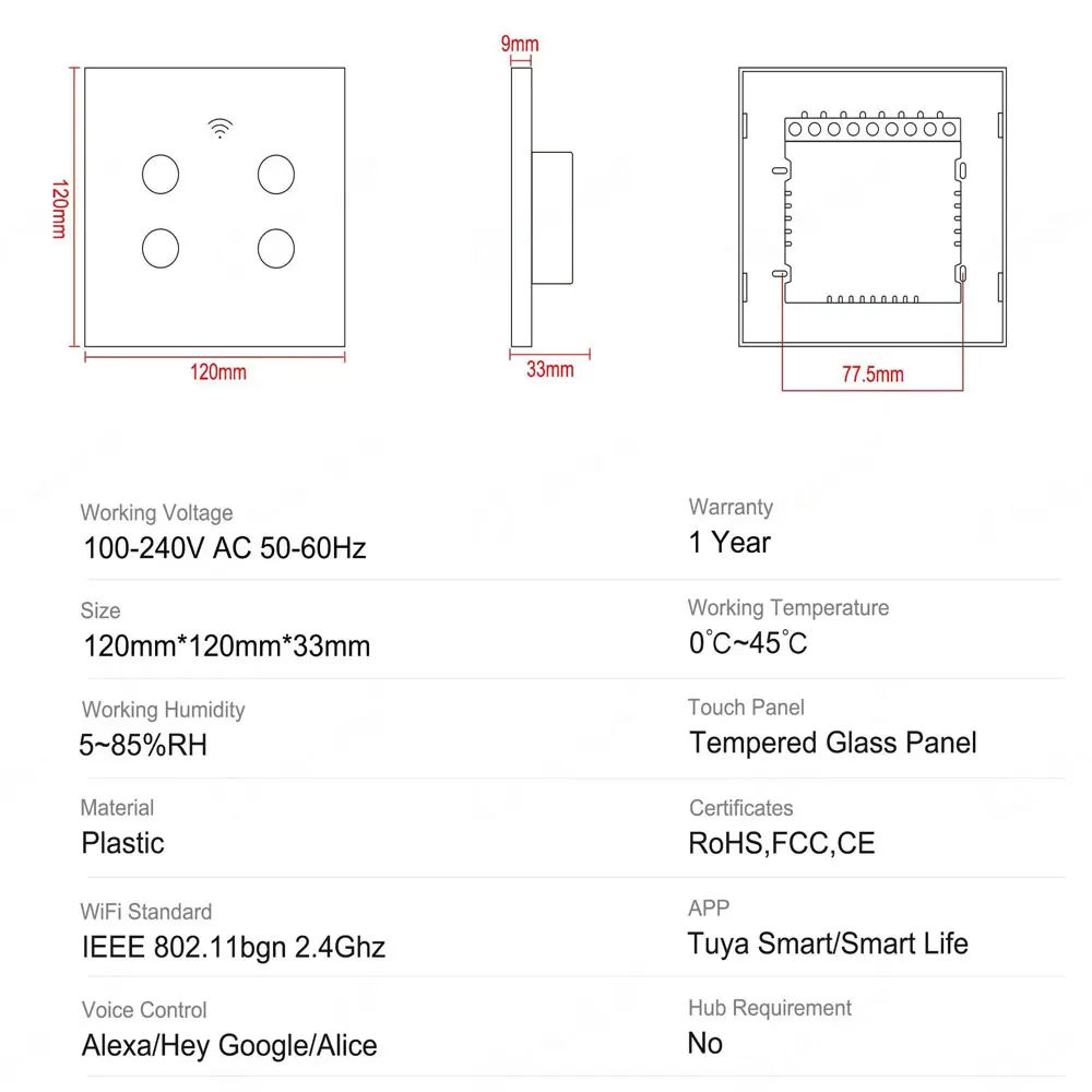 Joli mural intelligent WiFi Tuya, pas de capteur tactile, fil al melon, norme brésilienne, RF433, vie intelligente, Alexa, Google Home, 4x4, 4 gangs, 6 gangs