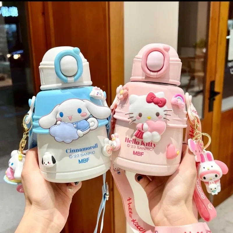 

Sanrio Kawaii Thermos Cup 316 Stainless Steel Hello Kitty Cinnamoroll Pochacco Water Cup Portable Anti-fall Straw Student Cup