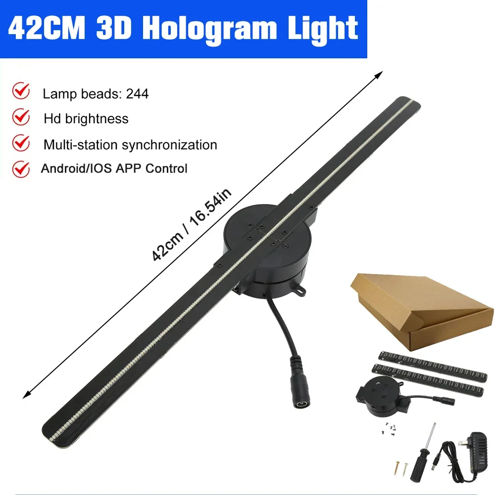 3D 홀로그램 선풍기, 42cm WiFi 3D 홀로그램 프로젝터, 광고 디스플레이 라이트, HD 홀로그램 프로젝터, 상점 바 파티 크리스마스