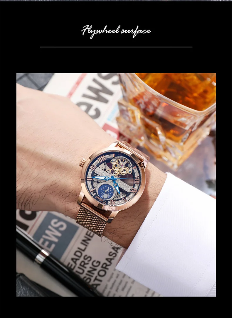 Tourbillon Moon Phase Wrist Luxury Hollow 3ATM Waterproof Stainless Steel Men Automatic Mechanical es es_voghion.com