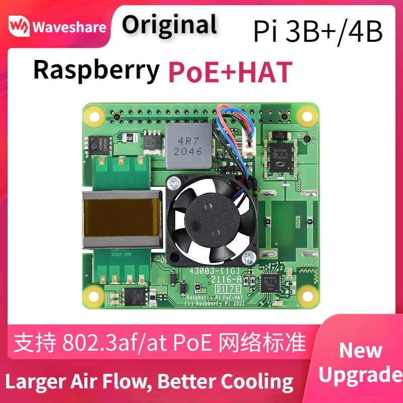 Originale Raspberry Pi Poe + Cappello Per Raspberry Pi 3B +/4B 802.3Af/At Compatibile Power-Sourcing Attrezzature Richiedono Power Over Ethernet