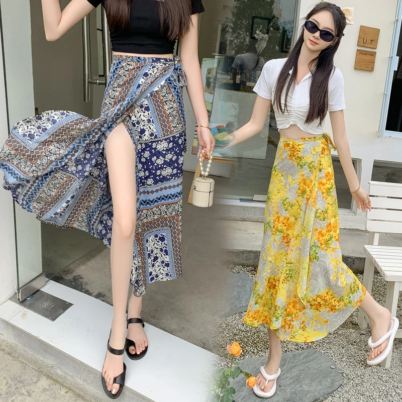 Summer Lace-up Chiffon Skirt Women's 2024 Bohemian Style