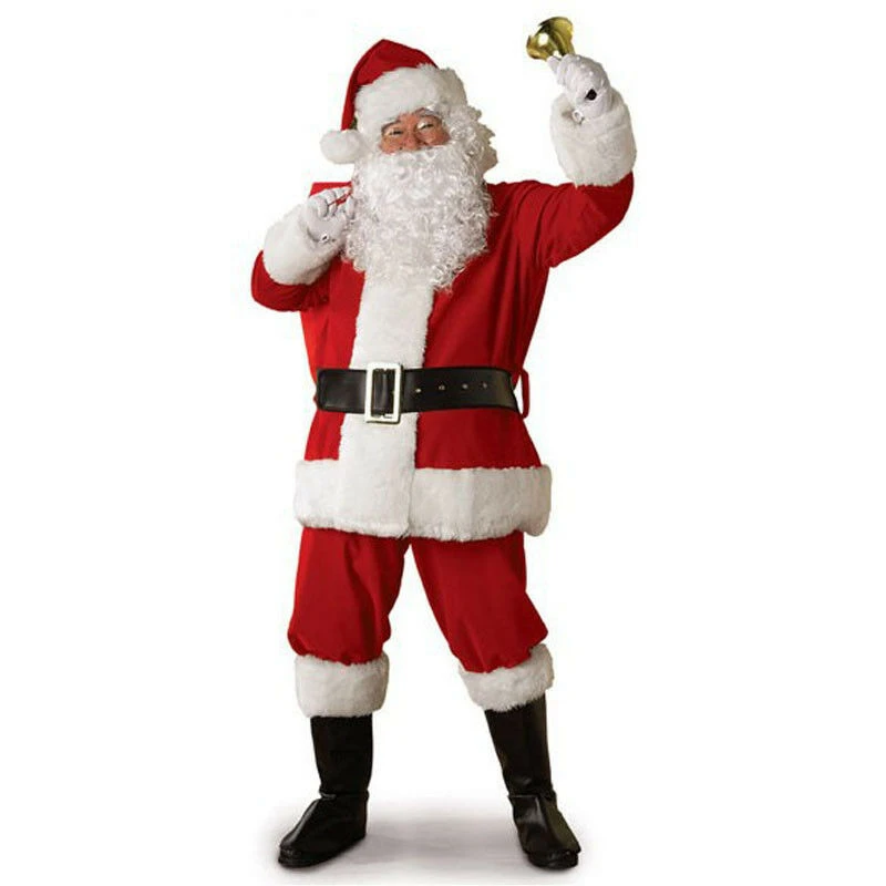 

5Pcs Adult Christmas Santa Claus Costume For Men&Women Santa Claus Role Cosplay Fancy Dress Suit With Wig Beard Outfit New