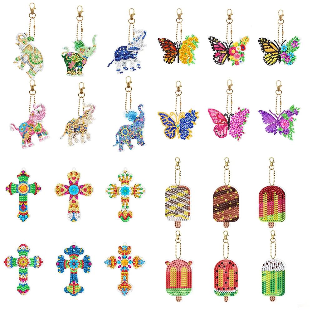 

DIY Diamonds Painting Keychain Cartoon Elephant Diamonds Mosaic Key Ring Art Crafts Crystal Handmade Craft Dackpack Pendant Gift